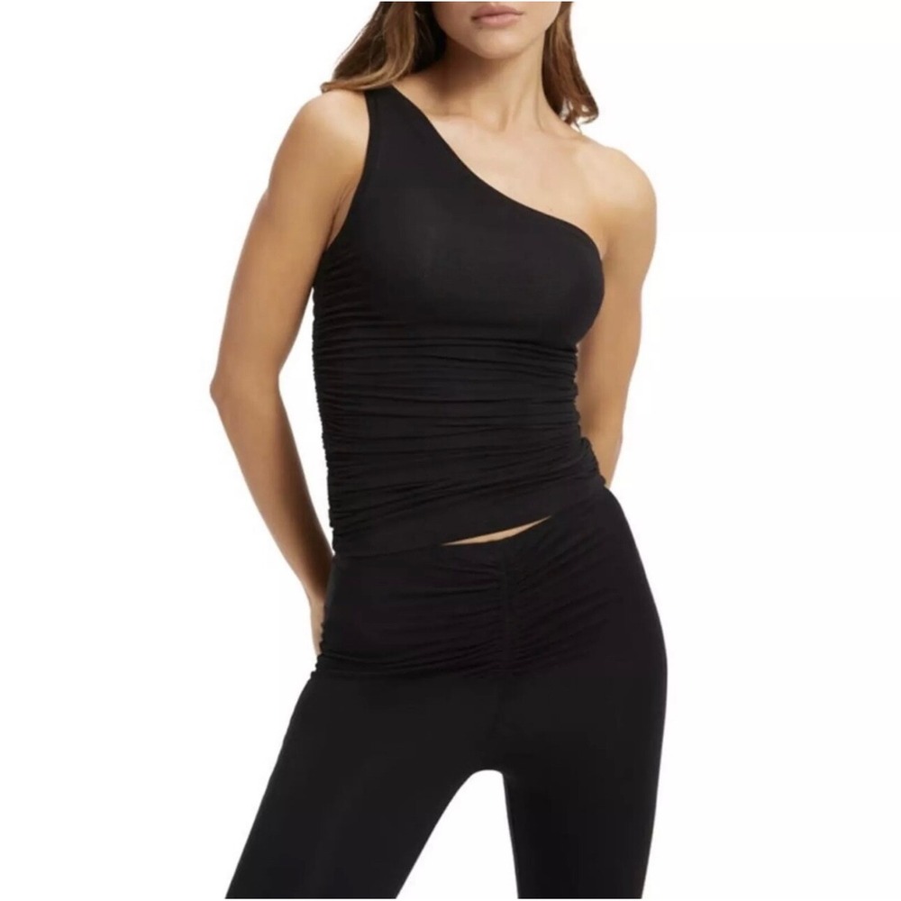 NWT‎ Good American Good Touch Ruched One Shoulder Tank Top Sz 5  Black